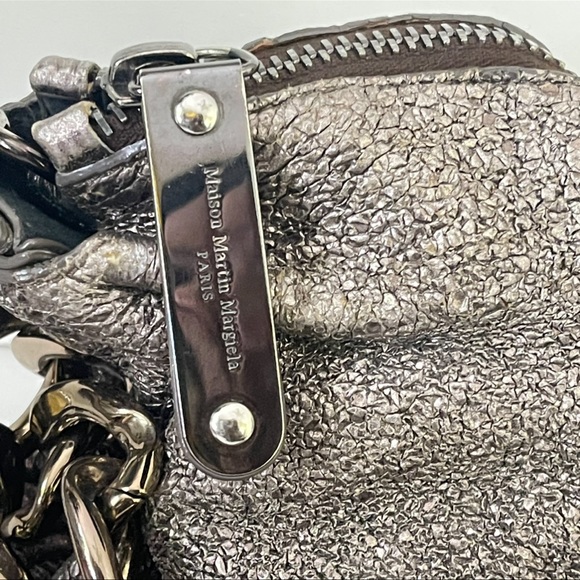 Maison Margiela Gun Metal & Gold Textured Metallic Leather Shoulder Bag - Picture 12 of 12